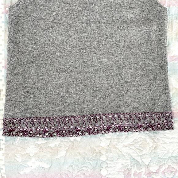 Ann Taylor Gray and Purple Sleeveless Wool Blend Sweater Vest Top - Picture 6 of 8